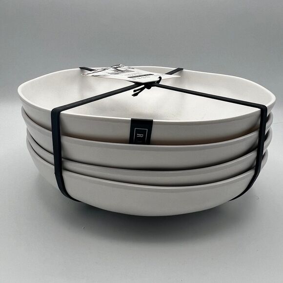 Rae Dunn HANGRY Melamine 9In Dinner Bowls White Black Set of 4 - Picture 2 of 7